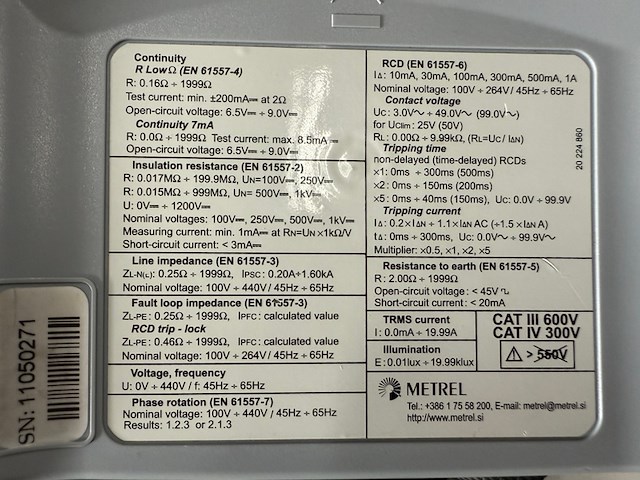 Installatietester metrel, mi 3102 - afbeelding 5 van  8