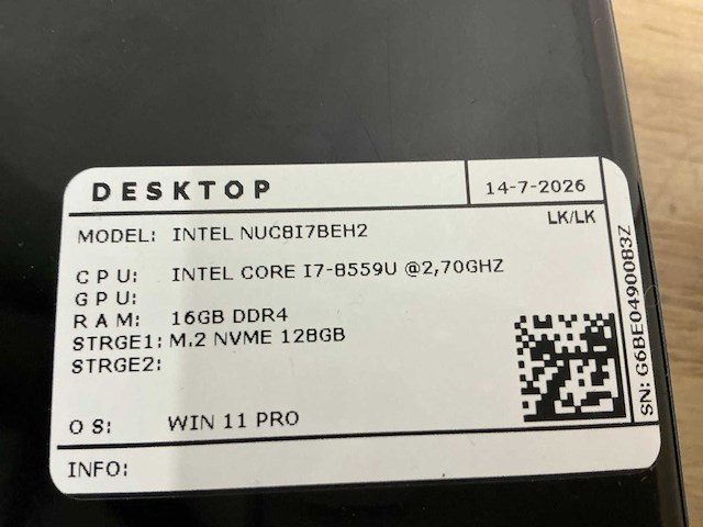Intel - nuc8i7beh(i7) - desktops (4x) - afbeelding 7 van  8