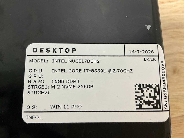 Intel - nuc8i7beh(i7) - desktops (4x) - afbeelding 8 van  8