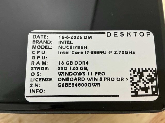 Intel - nuc8i7beh(i7) - desktops (4x) - afbeelding 7 van  8