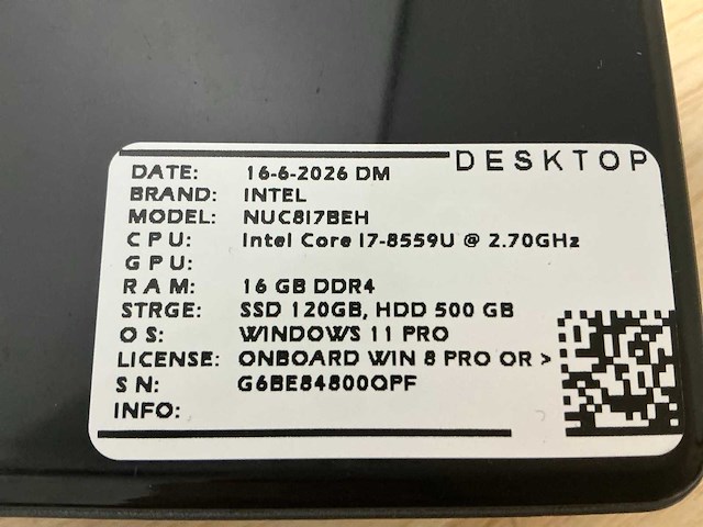 Intel - nuc8i7beh(i7) - desktops (4x) - afbeelding 8 van  8