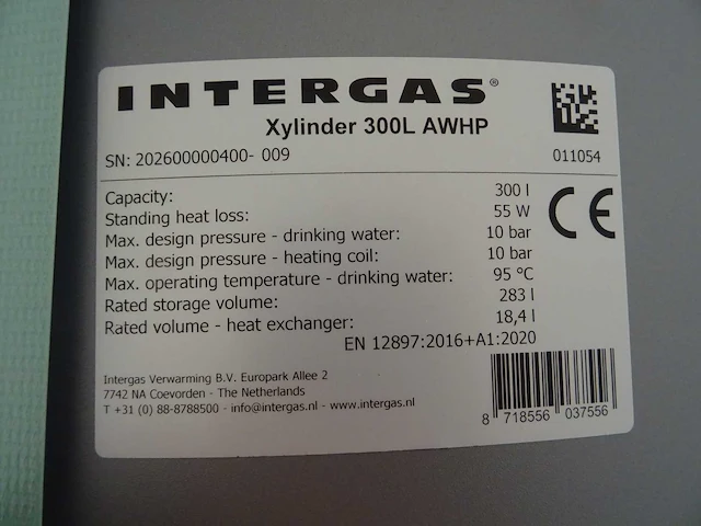 Intergas - xylinder 300l awhp - warmtepompboilervat - afbeelding 2 van  2