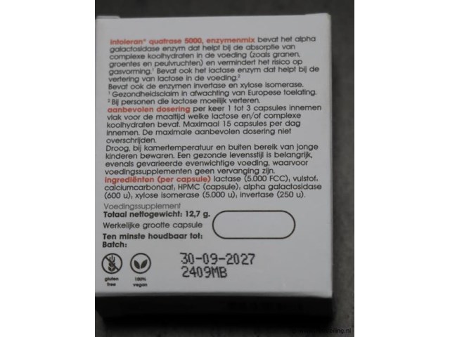Intoleran quatrase 5000 enzymenmix – 3 doosjes á 36 capsules - afbeelding 3 van  3