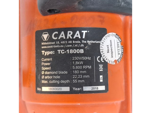 Invalzaag voor tegels 180mm 230v carat, tc1800, bouwjaar 2018 - afbeelding 9 van  10