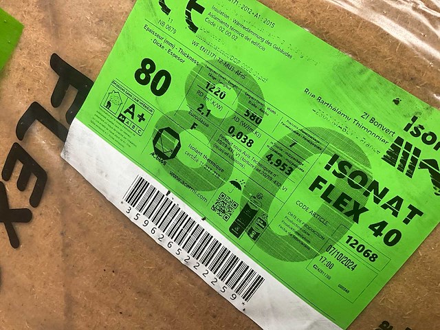 Isonat - flex 40 (6 pak = 29,72 m2) - 1220 mm x 580 mm x 80mm - isolatie - afbeelding 2 van  4