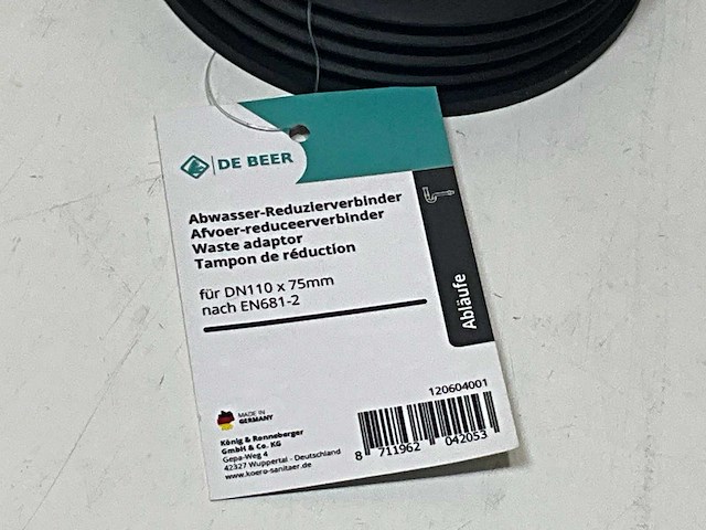 J de beer afvoerreduceerstuk dn110x75mm tpe-zwart (30x) - afbeelding 3 van  5