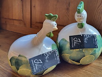 J-line kip en haan spaarpot keramiek groen/wit geel 2 stuks aantal 1 sets. - afbeelding 9 van  11