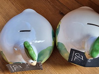 J-line kip en haan spaarpot keramiek groen/wit geel 2 stuks aantal 1 sets. - afbeelding 11 van  11