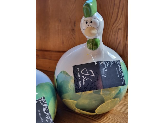 J-line kip en haan spaarpot keramiek groen/wit geel 2 stuks aantal 4 sets. - afbeelding 7 van  11