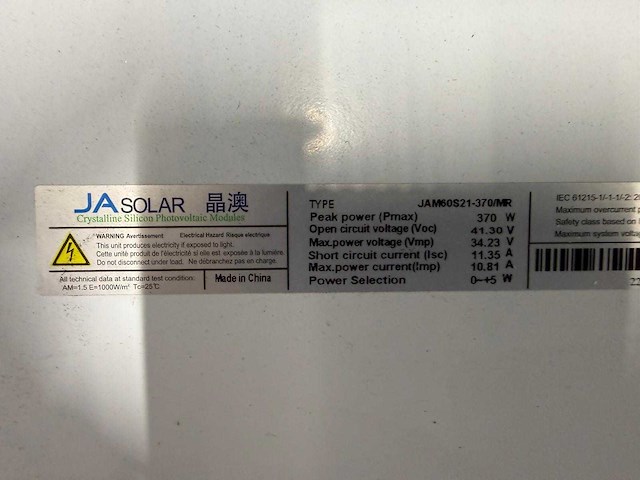 Ja solar - jam60s21-370/mr - set van 3 gebruikte zonnepanelen (370 wp) - afbeelding 3 van  3