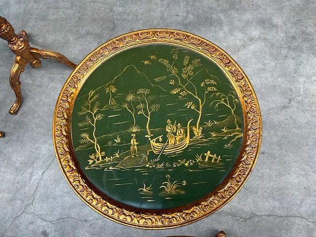 Jansen furniture chinoiserie groen bijzettafel (2x) - afbeelding 2 van  5