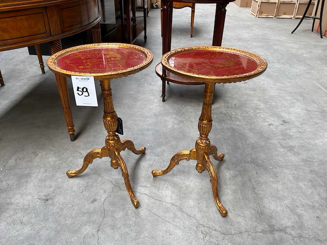Jansen furniture chinoiserie rood bijzettafel (2x) - afbeelding 1 van  6