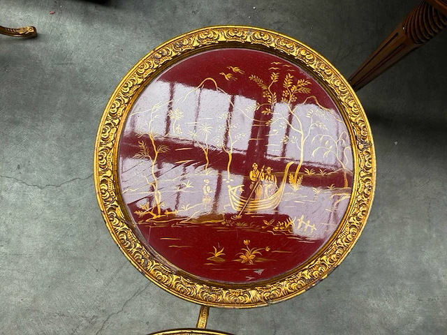 Jansen furniture chinoiserie rood bijzettafel (2x) - afbeelding 4 van  6