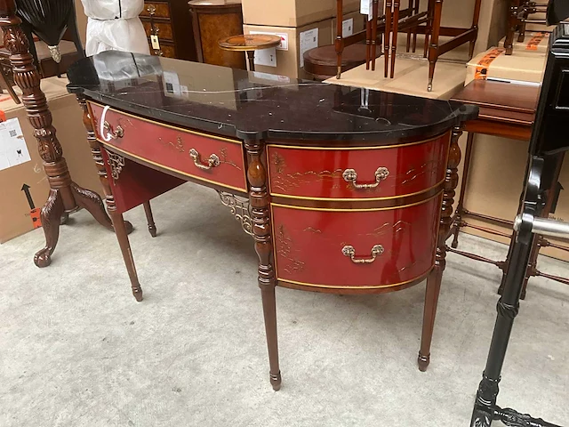 Jansen red chinoiserie side table - afbeelding 3 van  6
