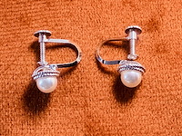 Japanse akoya parel zilveren oorbellen - uit oude juweliersvoorraad - afbeelding 1 van  6