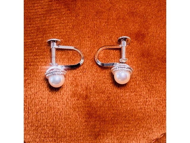 Japanse akoya parel zilveren oorbellen - uit oude juweliersvoorraad - afbeelding 2 van  6