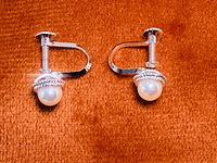 Japanse akoya parel zilveren oorbellen - uit oude juweliersvoorraad - afbeelding 2 van  6