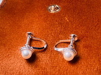 Japanse akoya parel zilveren oorbellen - uit oude juweliersvoorraad - afbeelding 3 van  6