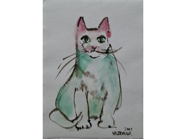 Japanse aquarel, maya wildevuur, poes, 2005 - afbeelding 1 van  12