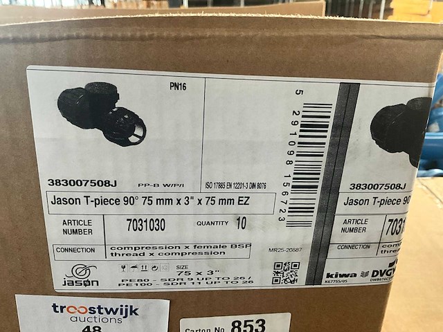 Jason t-piece 75mm x 3” x75mm pp koppeling (29x) - afbeelding 5 van  6