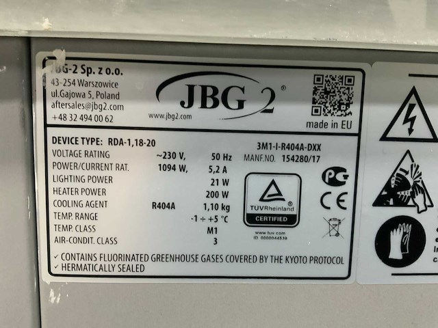 Jbg 2 rda-1,18-20 koel- en vries vitrine 120x68x150 cm - afbeelding 4 van  6