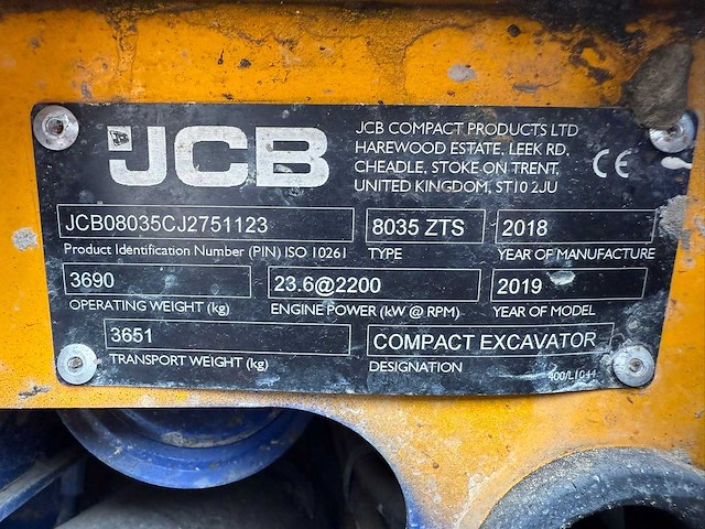 Jcb - 8035 zts 3,5 ton rupskraan - rupsgraafmachine - 2018 - afbeelding 20 van  21
