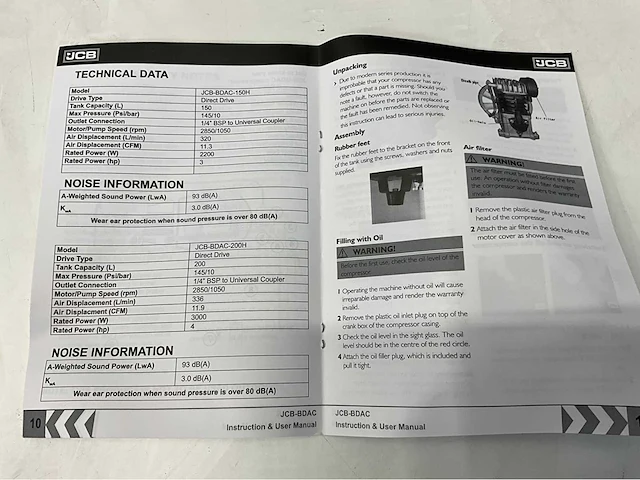 Jcb bdac-200h-e - 200l hogedrukcompressor - 10b bar - 2850rpm - 3000w - afbeelding 10 van  21