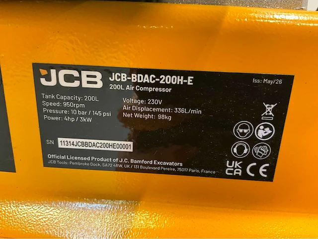 Jcb bdac-200h-e - hogedruk compressor 200 liter - 10b bar - 2850rpm - 3000w - afbeelding 3 van  19