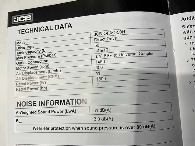 Jcb ofac-50h - hogedrukcompressor 50 liter - 10 bar - 1450rpm - 1500w - afbeelding 10 van  18