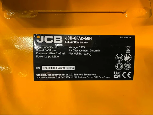 Jcb ofac-50h - hogedrukcompressor 50 liter - 10 bar - 1450rpm - 1500w - afbeelding 5 van  15