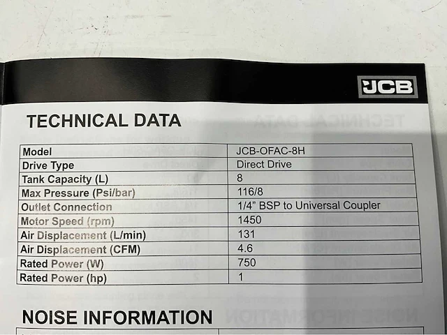 Jcb ofac-8h - hogedrukcompressor 8 liter - 8 bar - 1450rpm - 750w - afbeelding 6 van  20