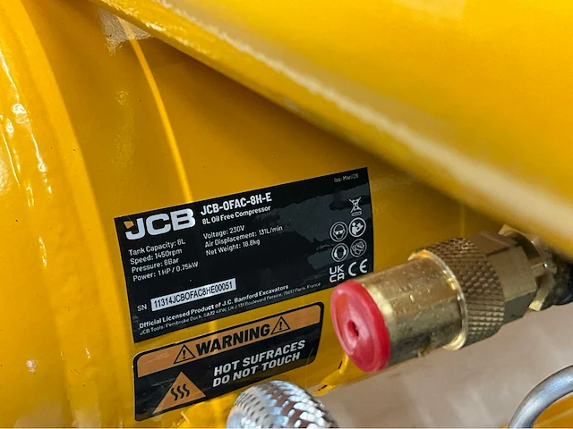 Jcb ofac-8h - hogedrukcompressor 8 liter - 8 bar - 1450rpm - 750w - afbeelding 6 van  17