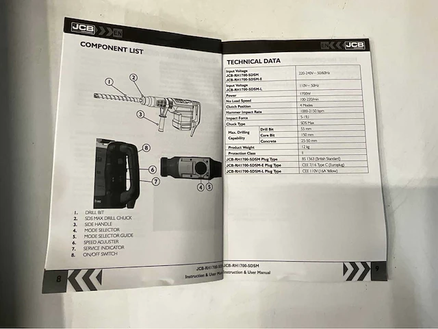 Jcb rh1700-sdsm - combihamer - 1700w - 4 werkstanden - slagenergie tot 19 joule - afbeelding 6 van  17