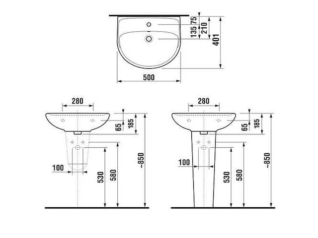 Jika wastafel 50cm met kraangat (2x) - afbeelding 3 van  11
