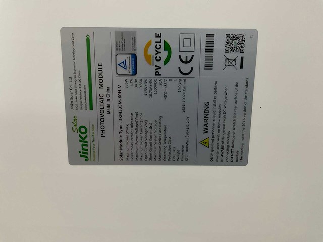 Jinko jkm335m-60h-v zonnepaneel (15x) - afbeelding 3 van  3