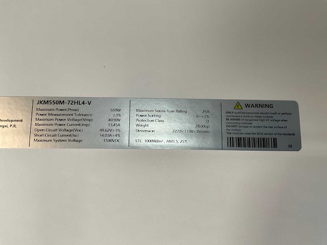 Jinko jkm550m-72hl4-v zonnepaneel (11x) - afbeelding 4 van  4
