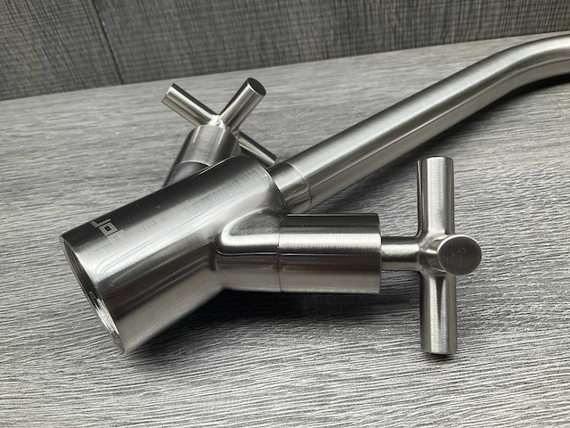 Job accross keukenmengkraan met kruisgreep brushed nickel - afbeelding 3 van  3