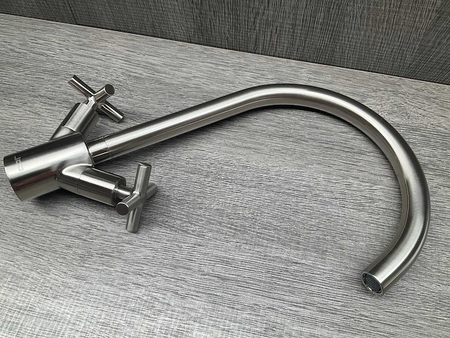 Job accross keukenmengkraan met kruisgreep brushed nickel - afbeelding 4 van  8