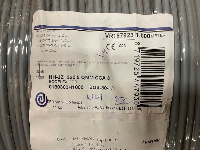 Jobarco ecoflex cpr hh-jz 3x0.5mm2 haspel á 1000m stuurstroomkabel - afbeelding 2 van  2