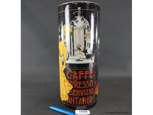 Jugendstil-stijl keramische vaas gedecoreerd met een klassieke "caffè espresso" posterprint - afbeelding 2 van  5