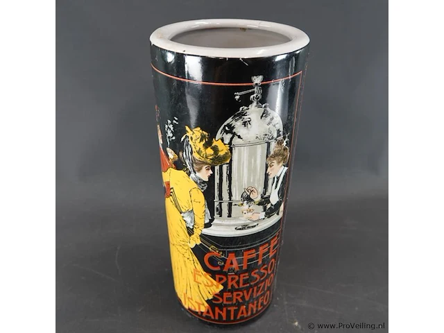 Jugendstil-stijl keramische vaas gedecoreerd met een klassieke "caffè espresso" posterprint - afbeelding 3 van  5