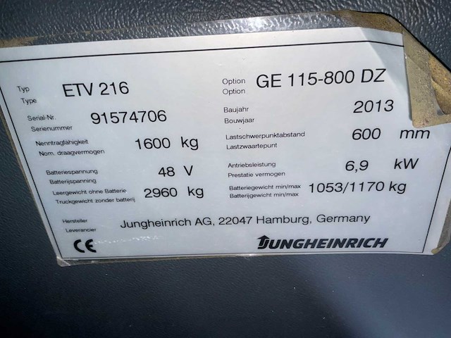 Jungheinrich - 2013 - etv216 - reach truck - afbeelding 14 van  15