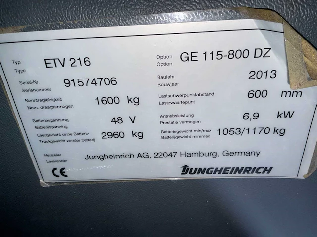 Jungheinrich - 2013 - etv216 - reach truck - afbeelding 10 van  15