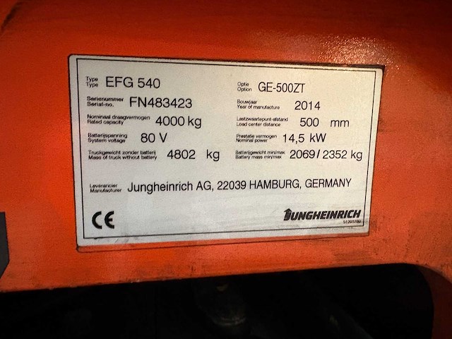 Jungheinrich - 2014 - efg 540 ge-500zt - vorkheftruck - afbeelding 13 van  22