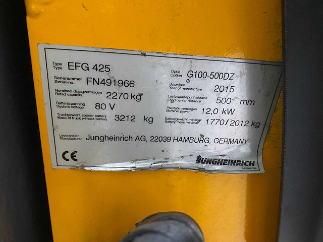 Jungheinrich - 2015 - efg 425k - vorkheftruck - afbeelding 4 van  12