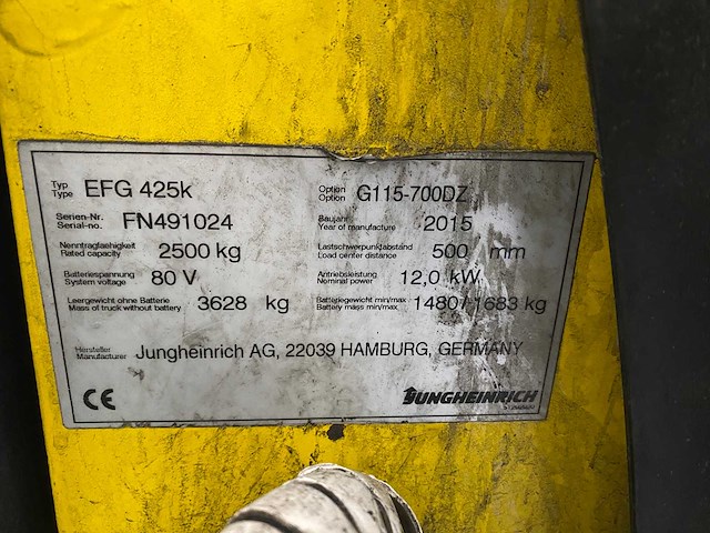 Jungheinrich - 2015 - efg 425k - vorkheftruck - afbeelding 16 van  16