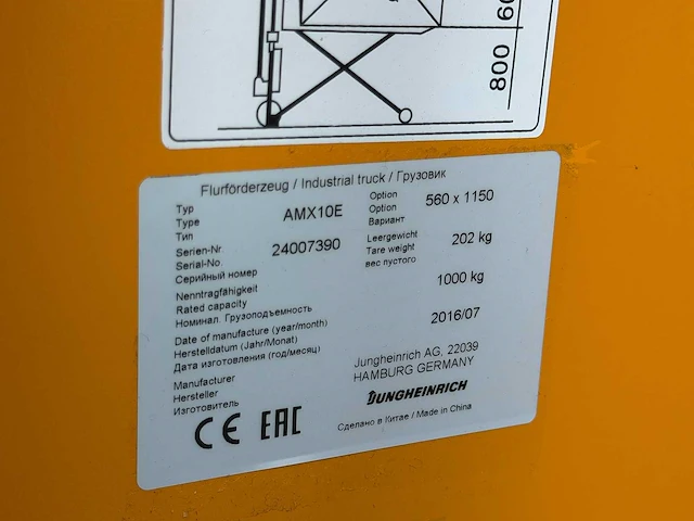 Jungheinrich - 2016 - amx10e - electrische palletwagen - afbeelding 4 van  4