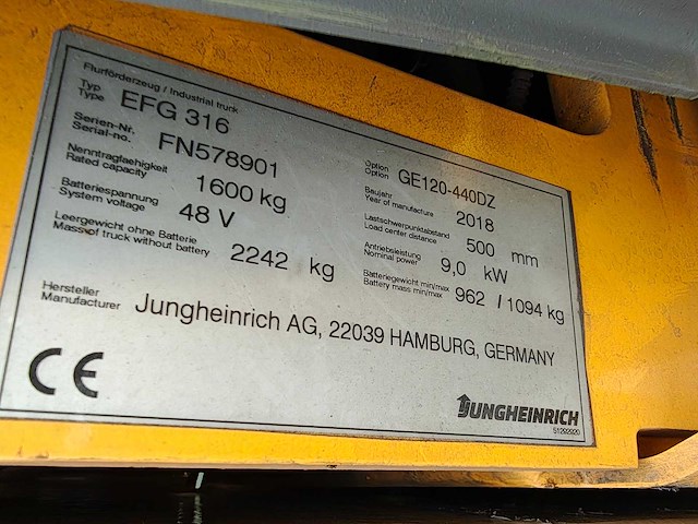 Jungheinrich - 2018 - efg316 - vorkheftruck - afbeelding 3 van  21