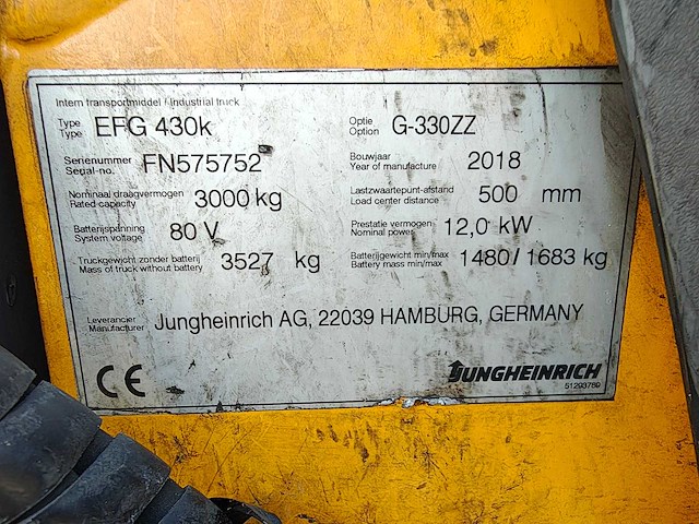 Jungheinrich - 2018 - efg430k - vorkheftruck - afbeelding 3 van  34