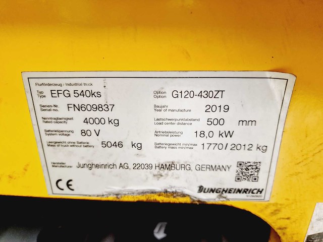 Jungheinrich - 2019 - efg 540ks - vorkheftruck - side-shift - 4e functie - afbeelding 28 van  38